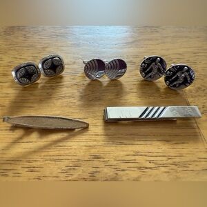 Lot of Vintage Cuff Links & Tie Clips Silver Color Bowling Military Special